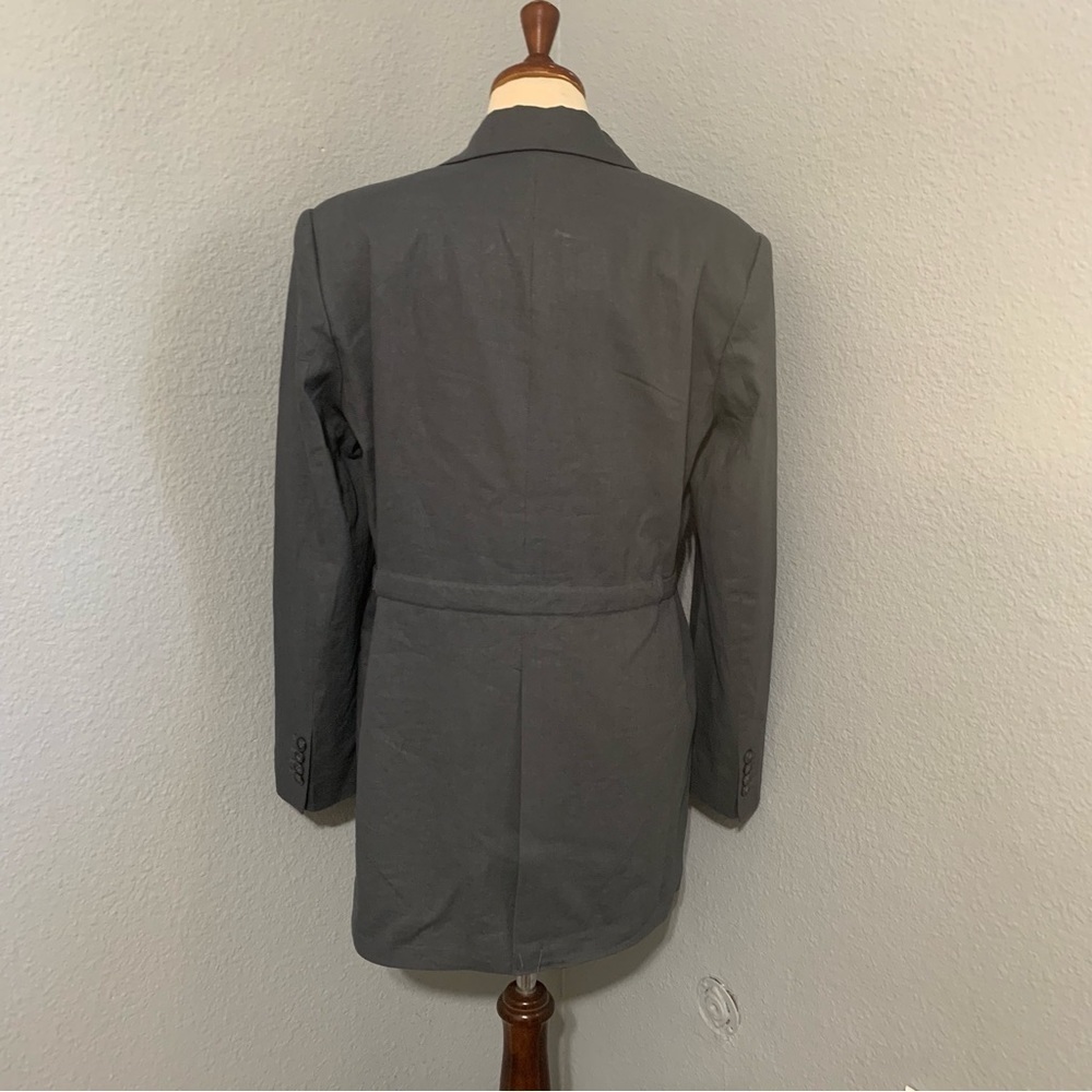 ZARA New Gray Linen Blend Belted Lapel Collar Long Sleeves Blazer Size S 2753129 - Picture 14 of 17